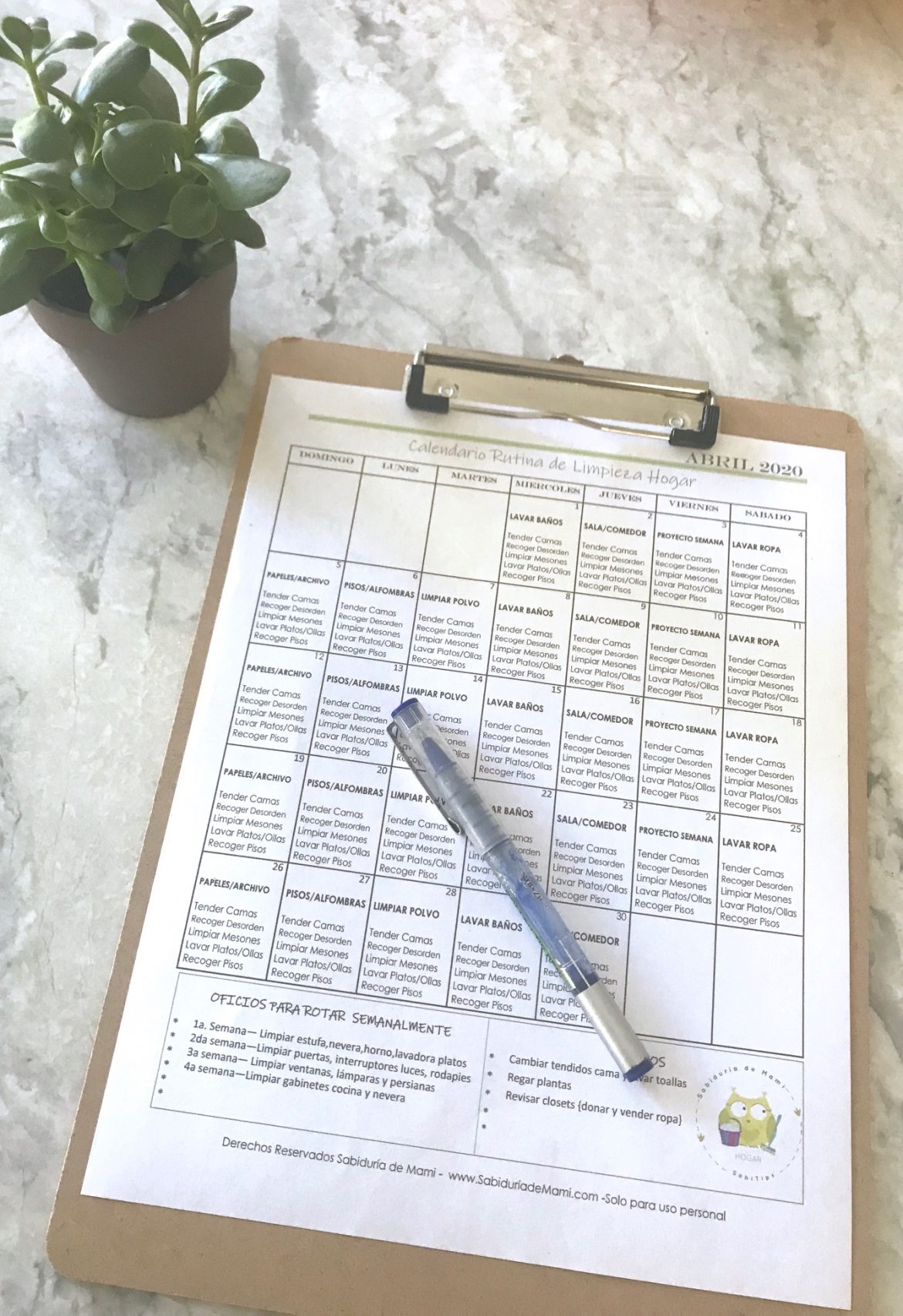 ¿Cómo usamos el Calendario Rutina de Limpieza?